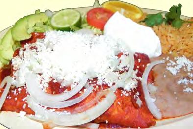 salad. 17. ENCHILADAS EN MOLE (3)...$9.99 Three rolled tortillas stuffed with your choice of cheese, steak or chicken and topped with mole sauce and sour cream.