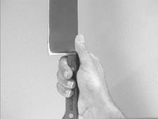 heel of the blade, and your three fingers together, at right angles to the knife.