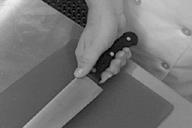 your index finger. Turn the knife so that it is at a right angle to the cutting board.
