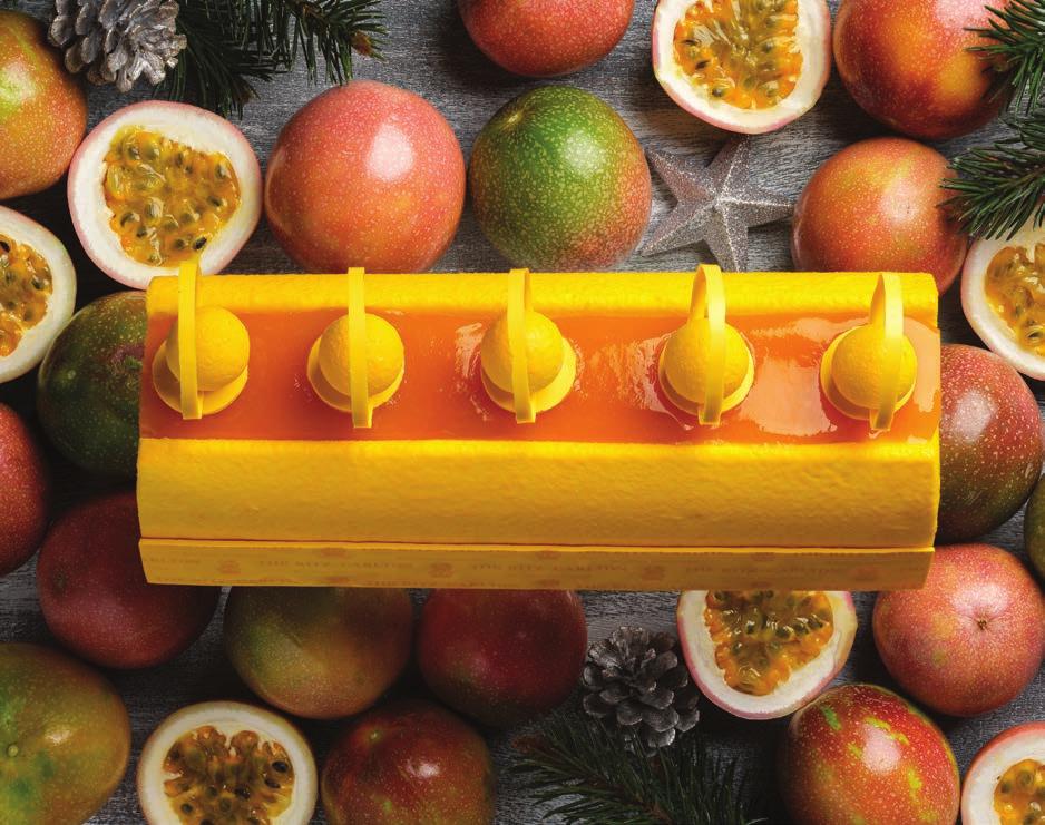 MANGO & PASSIONFRUIT This mildly tart log cake is comprised of mango and