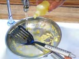 eggs stuck to the pan bottom,.