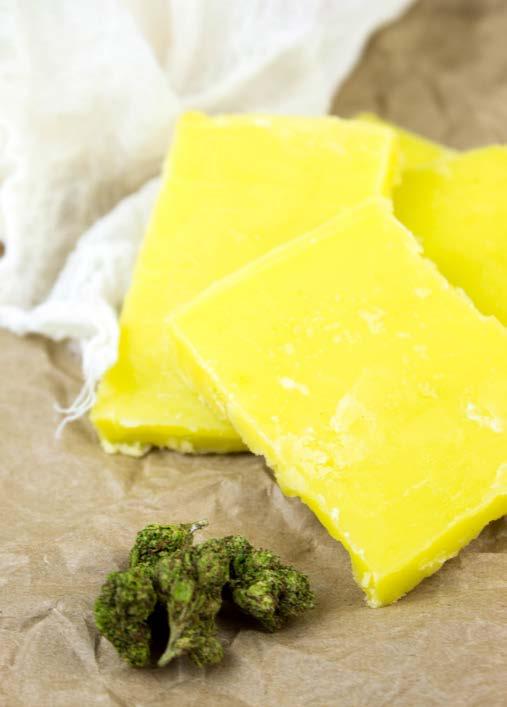 BASICS CANNABUTTER MAKES 32 SERVINGS 1lb (4 sticks) butter 14g ground decarboxylated cannabis 1 quart water cheesecloth DECARBOXYLATION 1. Preheat oven to 240 degrees 2.