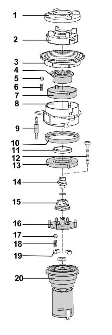 4.11 Grinder Assembly Refer to figure 4-12. The grinding grade depends on the gap between the Grinding Cone and the Grinding Ring. The gap is set via an adjustment Lever fitted to the adjustment ring.