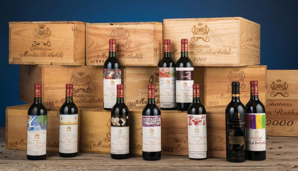 Château Mouton Rothschild 1990 Four base neck, six top shoulder level; one label torn, one slightly damp stained...great richness...blackcurrant fruit gum character...smooth, welcoming and appetising.
