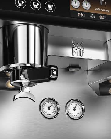 Because the WMF espresso automatically grinds and tamps the coffee inside the portafilter, controlling both the flow and temperature
