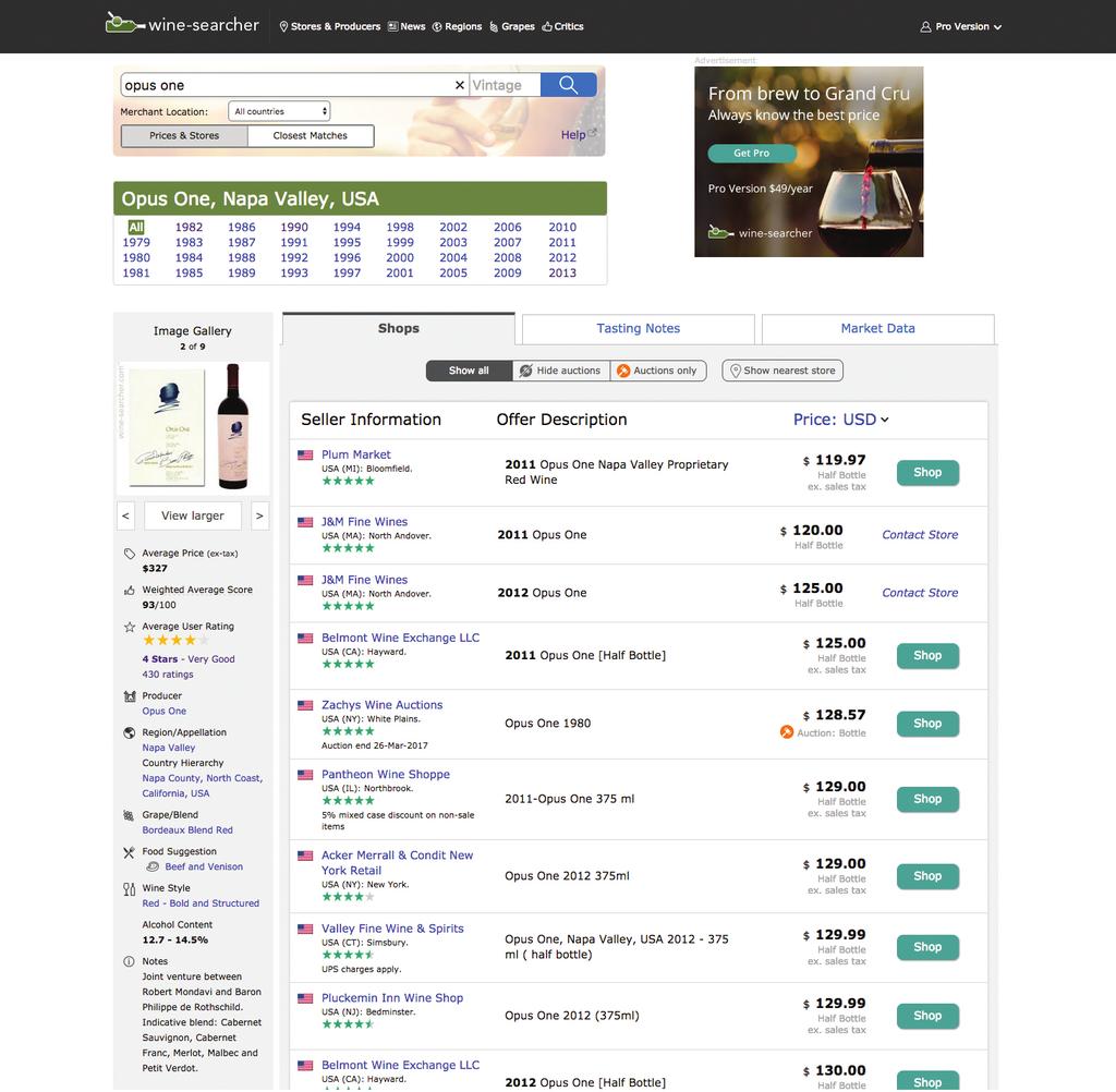 Search for a Wine Add the name of the wine you want to find Add the vintage if you wish See available vintage Merchant name, rating and location