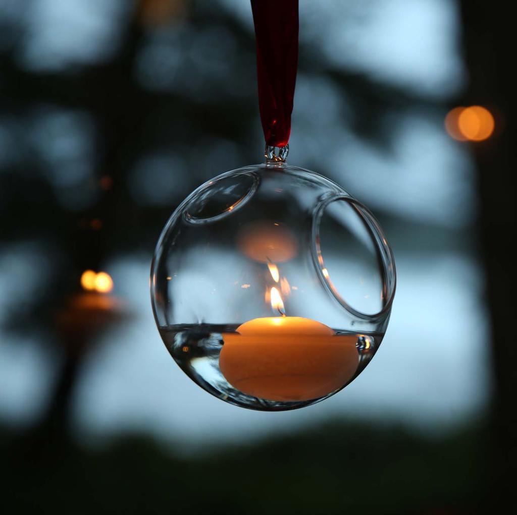 float bubble has two openings a larger one to place a floating candle, and a small hole that provides airflow for the