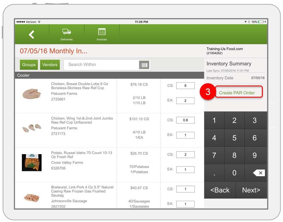 Tap on the inventory to use to create the par order. 3.