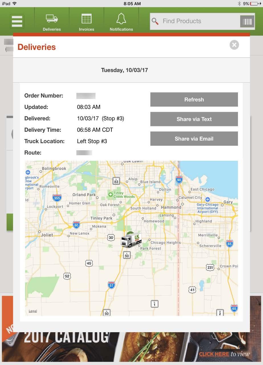 US Foods Employee Only Features Delivery Status - Where s My Truck TMs will be able to track the delivery of a specific customer s order.