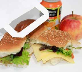 Lunch service 2 soft rolls with young matured cheese or with meats 1 currant bun or muesli bread roll with butter 1 can fruit juice (330 ml) 1 piece