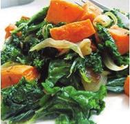 ROASTED YAM AND KALE SALAD Yield: 6 Servings TOTAL TIME: 1 hour 15 minutes 2 jewel yams (cut into 1-inch cubes) 2 Tbsp.