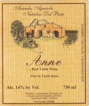 V.D.T "Anne" Soil: Clay Grape: Negroamaro Age of Vines: 30 to 60 Vinification: Fermented and aged in concrete tanks and underground concrete vats. Bottled to order, with no sulfur added at bottling.