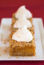 Pumpkin Crumble Squares Crumble: 1 1/4 cups all-purpose flour 1 1/4 cups quick oats (old fashioned works too) 1/2 tsp salt 1/2 tsp baking soda 1/2 cup granulated sugar 1/2 cup packed light-brown
