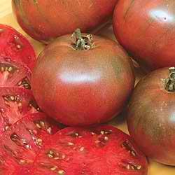 Dusky rose to purple colored, beefsteak tomatoes with deep red