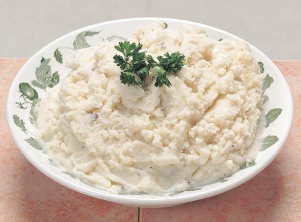 mashed potatoes Our full flavored mashed potatoes are ready to heat and serve.
