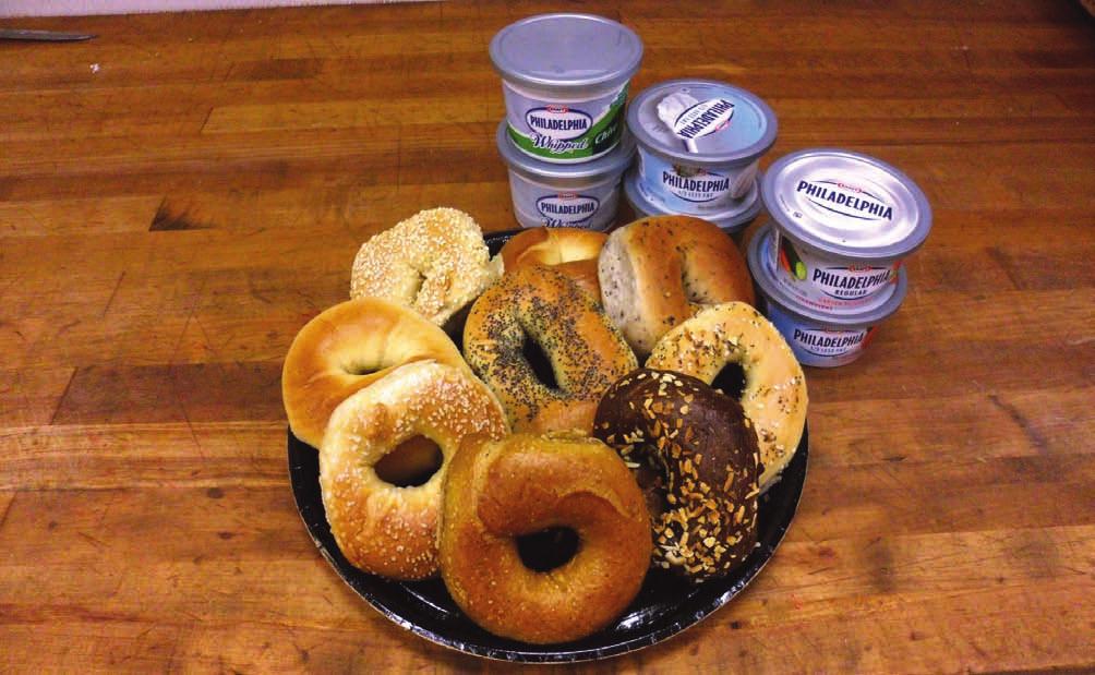 breakfast bagels Enjoy an assortment of bagels, with two flavors of whipped cream