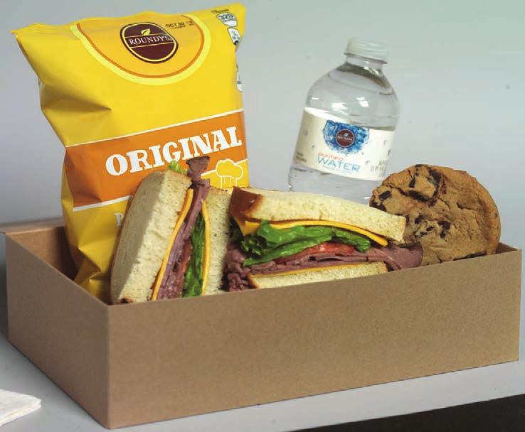classic sandwich classic box lunch Each sandwich box lunch includes sandwich of choice, chips, cookie and a bottle of water.