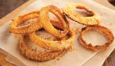 Makes: 6 servings Prep Time: 20 minutes Cook Time: 25 minutes crispy onion rings 2 large Vidalia onions, cut crosswise into 1/2-inch-thick rounds 1/4 cup white whole wheat flour 1/2 cup low-fat