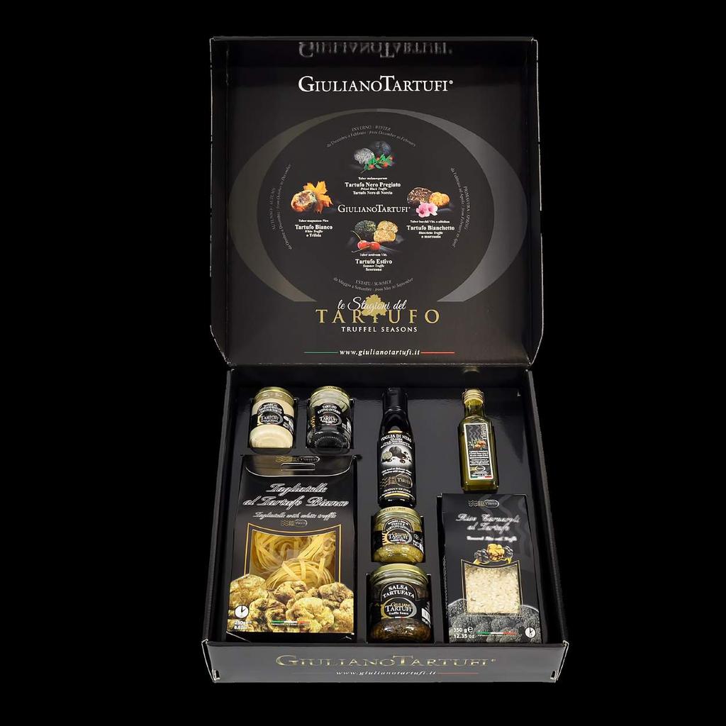Giuliano Tartufi Gift Box - DI08 GIULIANO TARTUFI is the heir of a gastronomic heritage handed down generation from generation, and the result of wise artisan processing methods for fresh truffles.