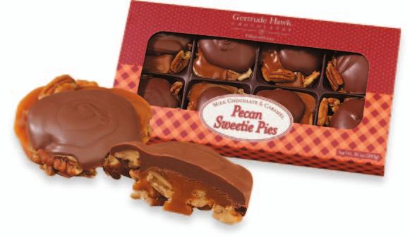 93 Gourmet Caramel Pecan Patties Tortitas de chocolate rellenas con caramelo y pacanas The freshest pecans layered with sweet buttery caramel drenched in milk chocolate.