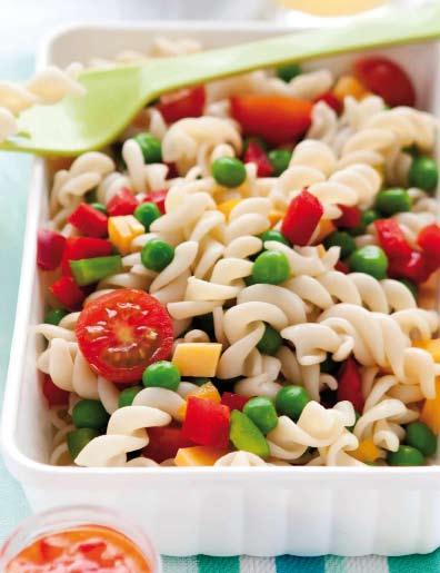 Sweet chilli pasta salad Use wholewheat pasta or brown rice to boost the fibre content!