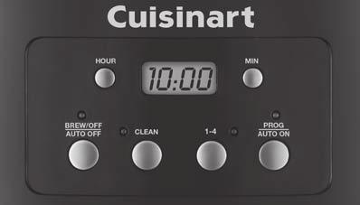 CONTROL PANEL 2 1 3 4 5 6 1. Clock Display Displays time of day and auto on time. 2. Hour and Minute Buttons For use in setting hour and minute for time of day and auto on time. 3. Brew/Off and Auto Off Button with Indicator Used to turn your coffeemaker on and off and set the Auto Off time.