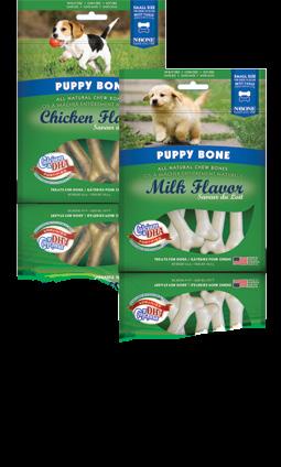 PUPPY BONE FOR PUPPIES Fortified with calcium and DHA to promote cognitive development, while providing an appropriate