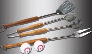stainless steel spatula, fork, tongs with tennis racket grip