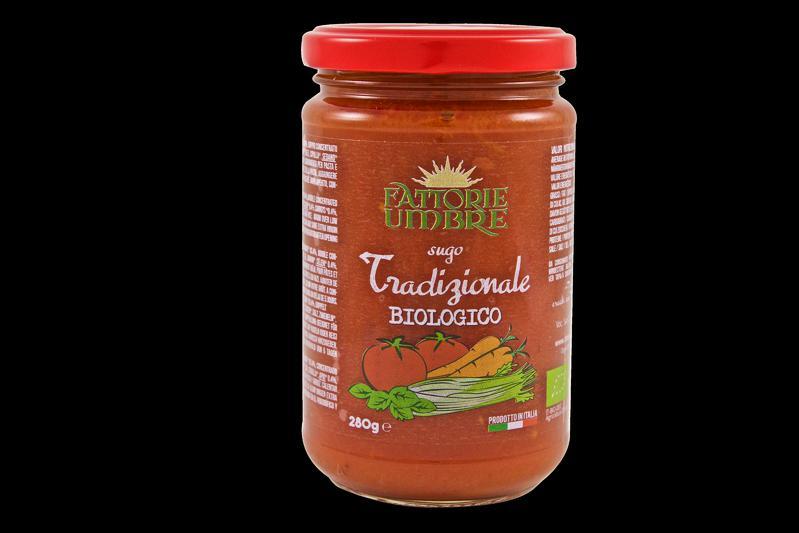 Organic Traditional Tomato Sauce 280 gr. Allergens (2003/89/CE directive): Tomato pulp 83.4%*, Double concentrated tomato paste*, Extra virgin olive oil*, Sugar*, Salt, Onion* 0.4%, Celery* 0.