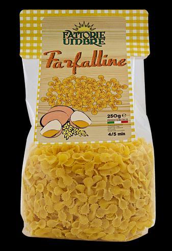 Fa r f a l l i n e 500 gr. Durum wheat semolina pasta, eggs (20%). Allergens: Cooking Time: Units per pack: Weight of single box: Gluten. Egg.