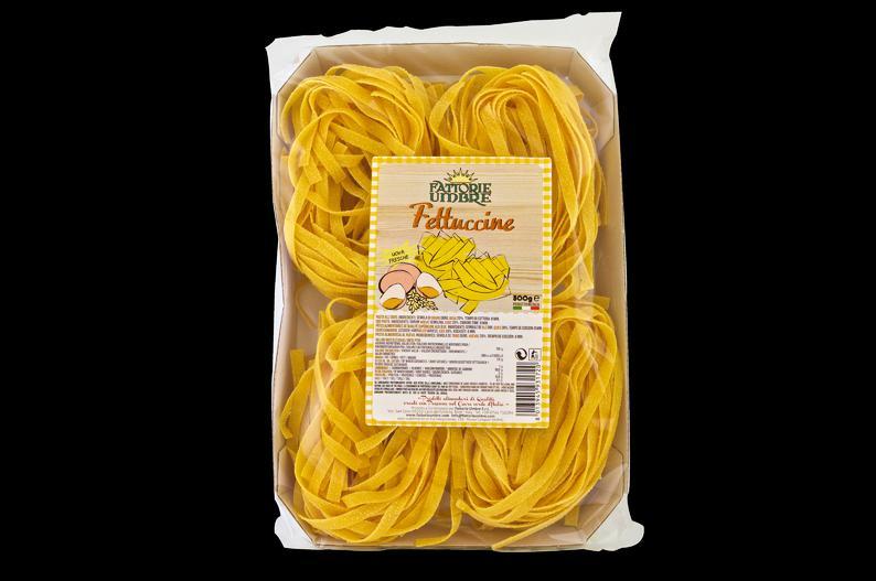 Fe t t u c c i n e 500 gr. Durum wheat semolina pasta, eggs (20%). Allergens: Cooking Time: Units per pack: Weight of single box: Gluten. Egg.