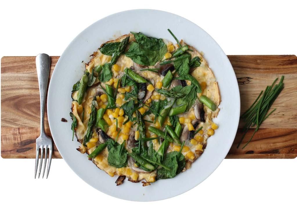 1. Veggie Omelette Healthy and simply delicious, this light and fluffy omelette is chock-full of fresh garden veggies and flavour. 2 eggs 1/2 cup corn tinned kernels, drained 1 tsp.
