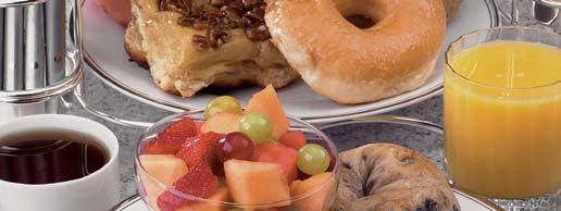 00/per person Continental Breakfast Assorted rolls, muffins, market fresh mixed fruit, bagels with cream cheese, coffee and orange juice.......................... $5.