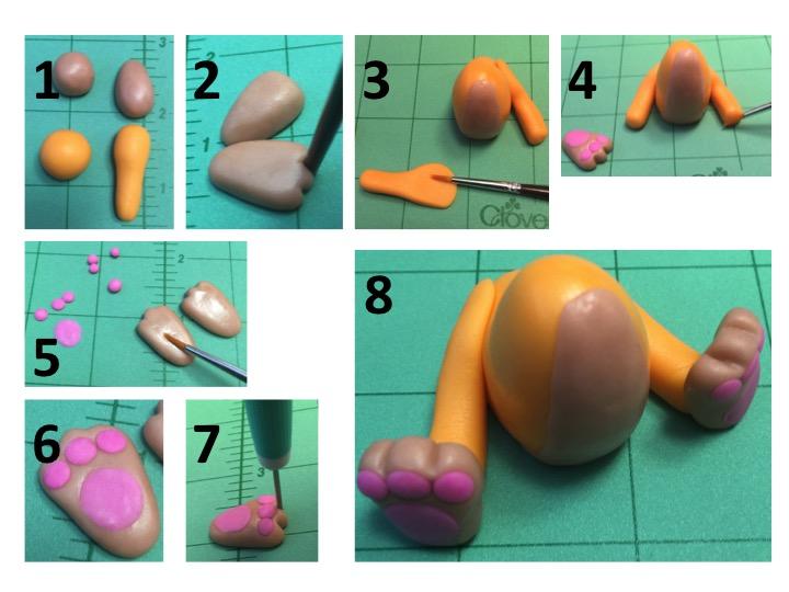 Cheeky: The Back Legs & The Paws To shape the legs roll the ball of orange sugar paste to a tapered sausage shape (image 1).