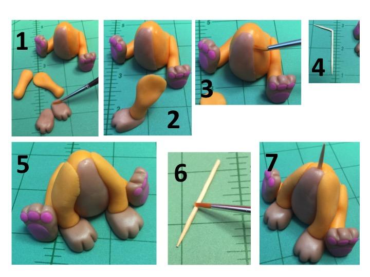 Cheeky: The Front Legs For the front legs roll a sausage shape from the orange sugar paste flatten the top part a little bit.