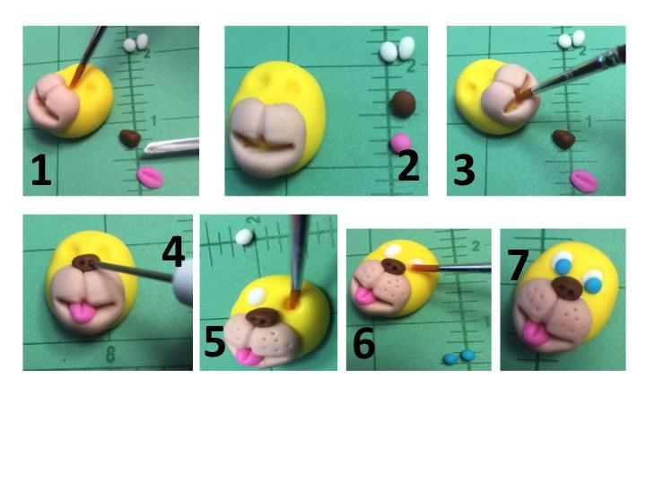 Sparks: The Tongue, The Nose And The Eyes To make the nose, shape a small triangle from the brown sugar paste and attach with water (image 1). Use the needle tool to mark the nostrils (image 4).