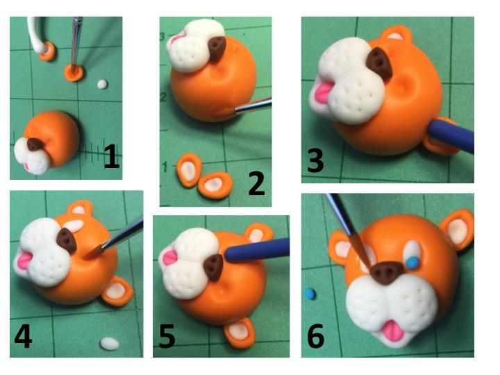 Chance: The Ears To form the ears, roll a small teardrop shape from the orange sugar paste. Gently press with the small end of the dogbone tool to scoop the ear (image 1).