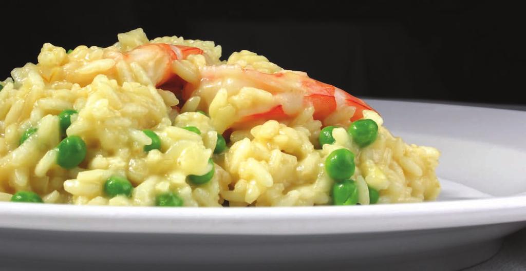EATING IN Shrimp and Green Pea Risotto Shrimp and Green Pea Risotto Risotto is as versatile as it is Italian. This version features chicken stock, green peas and shrimp for a rich and flavourful meal.