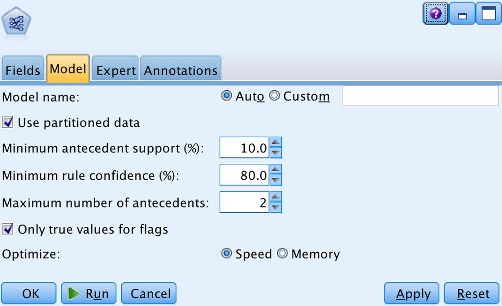 Figure 4.3 SPSS Modeling Explanation 2 Step 3: Add an Apriori model to the Type.
