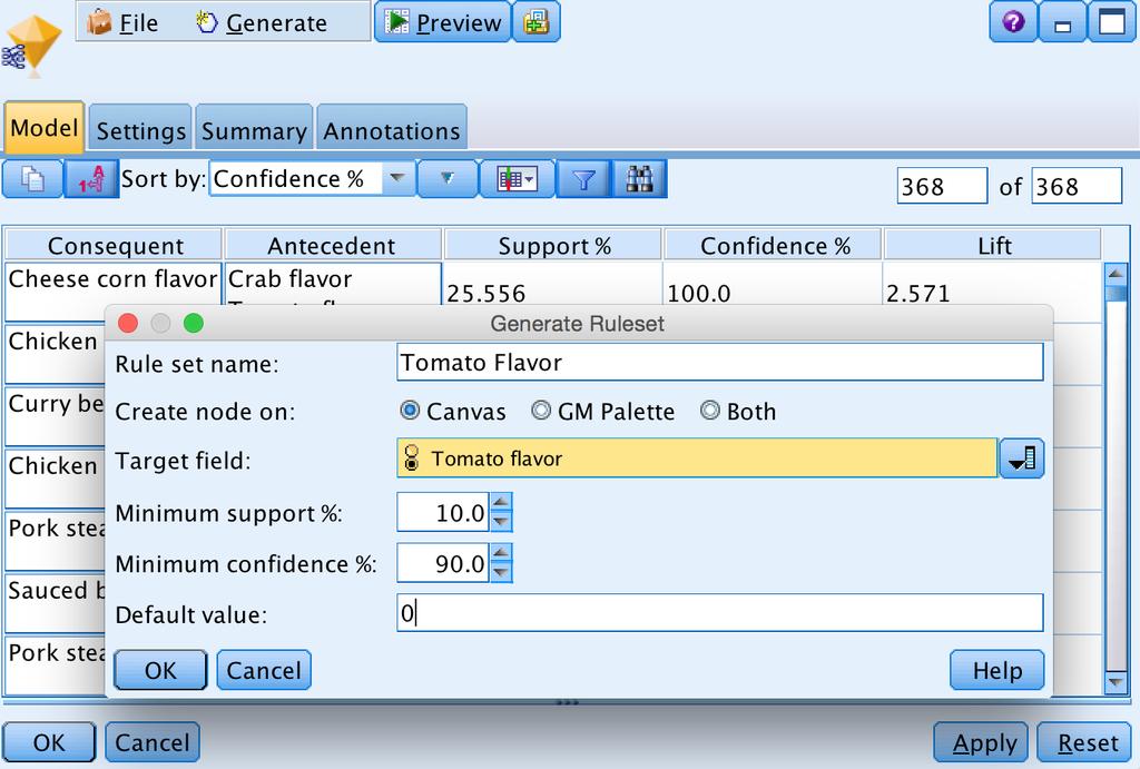 Figure 4.4 SPSS Modeling Explanation 3 Step 5: Generate the rule sets based on the results.