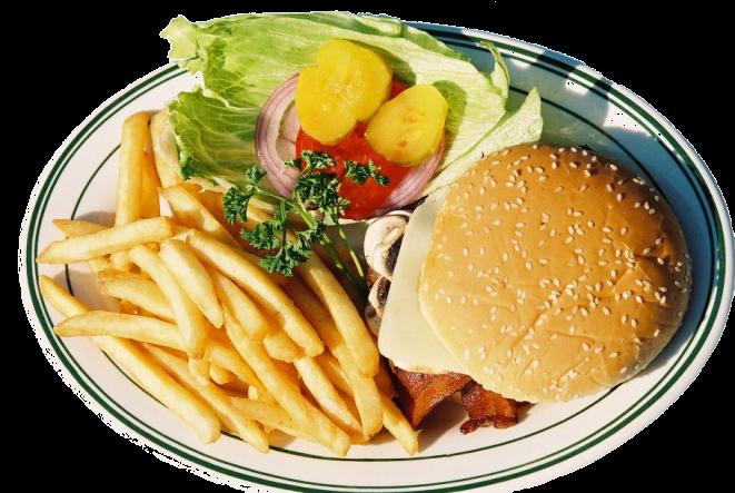 BURGERS All of our hamburgers are made with ½ pound ground sirloin patty. A choice of French Fries, or Home Fried, or Cole slaw. Add avocado for only $1.50. Add sautéed mushroom for $1.00.