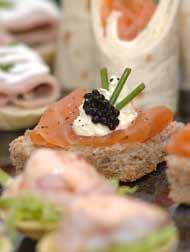 cheese & horseradish topped with rare roast beef Pumpernickel bread topped with smoked salmon & a minted pea puree Smoked