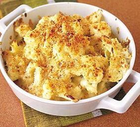 Drain the cauliflower & put into an oven proof dish. Pour over sauce 6. Sprinkle with remaining cheese, cook under hot grill until lightly browned. 1.