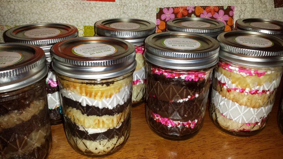 JAR CAKES! (CUPCAKES IN A JAR) A great gift for any occasion, each 8 oz. jar is hand-packed with 2 super moist cupcakes and layered with buttercream frosting. GREAT for shipping!