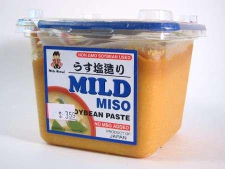 Other soybean foods Miso - (from Japan) prepared from soybeans, salt, and rice; fermented by fungi for a