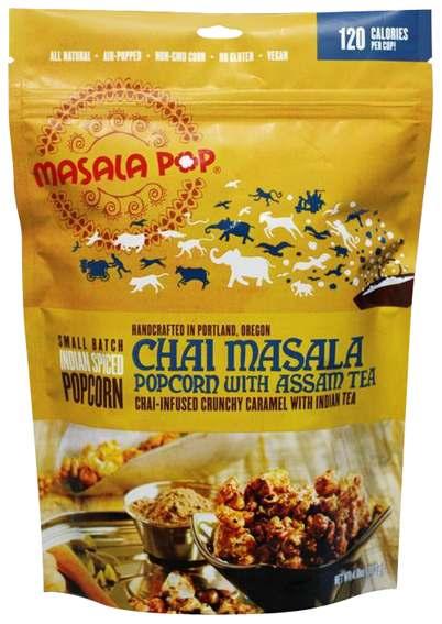 Masala Pop Chai Masala with Assam Tea Masala Pop United States Event Date: Feb 2014 Price: US EURO Description: Organic popcorn coated with chai-infused crunchy caramel and black assam tea, in a 113g