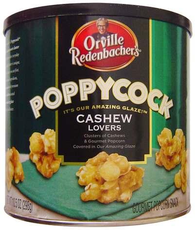 Orville Redenbachers Poppycock Cashew Lovers Conagra Australia Event Date: Nov 2013 Price: US 7.43 EURO 5.23 Description: Clusters of cashews and gourmet popcorn covered with glaze. Held in a tin.