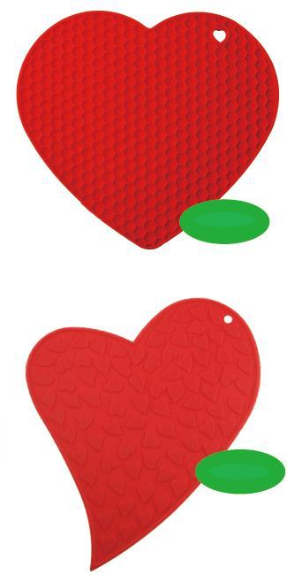 T1-45692 Heart shape silicone Trivet Size : 19.7 x 18 cm Material : Silicone T1-45694 Heart shape silicone Tong Size : 22.