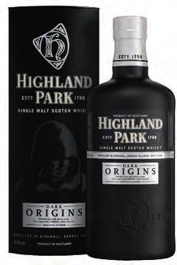 HIGHLAND PARK DARK ORIGINS This latest addition to the Highland Park core expressions uses twice as many first-fill sherry casks than in the classic 12 year old resulting in a naturally darker,