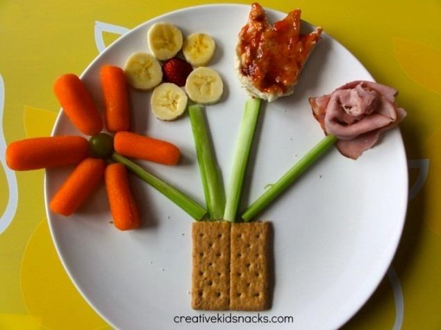 com/2012/ 04/04/easter-and-spring-treats/ Spring Flowers Graham crackers Celery Baby carrots Grapes Bananas